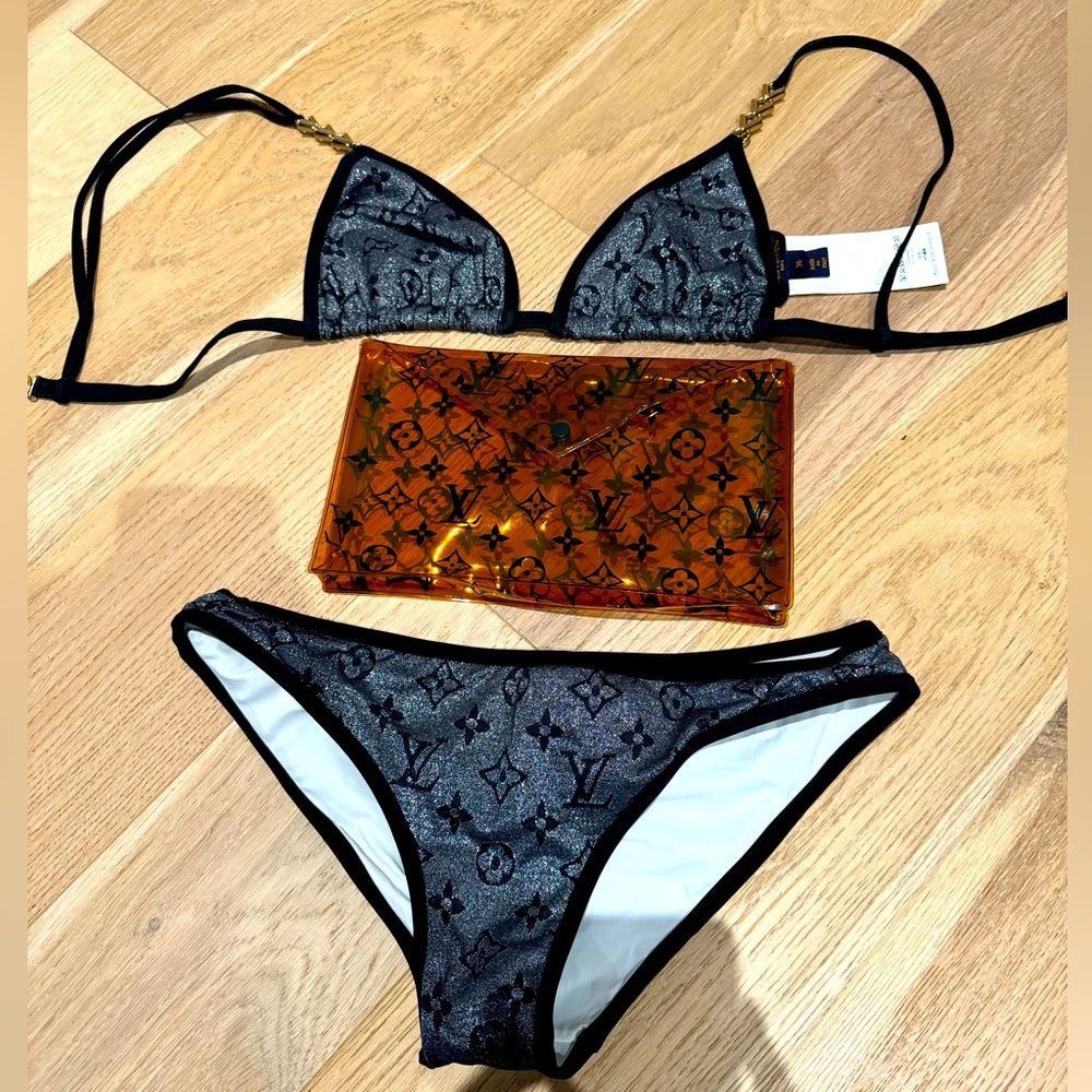 Louis Vuitton metallic silver & black bikini sz 36